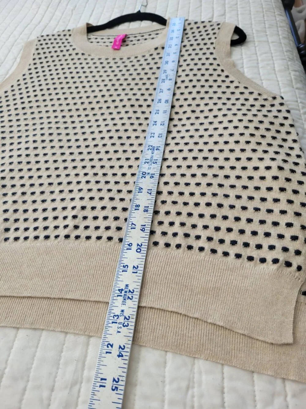 Zaket & Plover Cashmere Cotton Dot Knit Sweater Vest Cream Navy sz M - Picture 7 of 9
